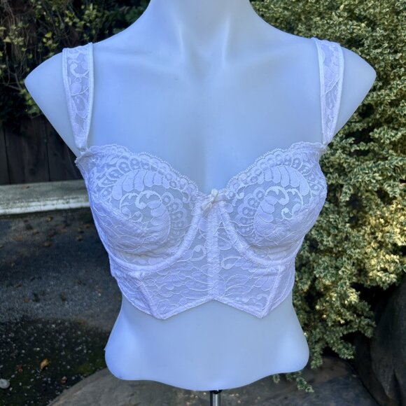 Warners 80s Prelude White Longline Lace Bra Size 34D - Picture 9 of 9